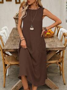Elouméa Women's Solid Color Sleeveless Casual Vacation Dress - Brown - View 4