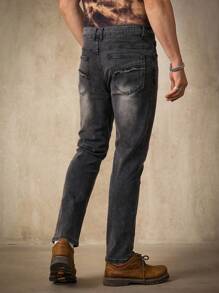 Manfinity Homme Men's Black Casual Slim Fit Denim Jeans, All Season - Black - View 1