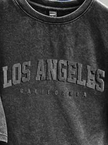 Manfinity Joysei 黑色复古水洗3D字母图案T恤，适合夏季，朋友礼物 - 黑色 - 查看 2