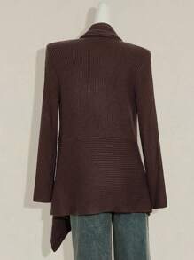 SHEIN ICON 女式 Y2k 哥特秋季波西米亚西部外出复古棕色毛衣休闲纯色不对称下摆开衫