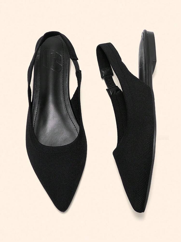 CUCCOO BASICS Women's Pointed Toe Flat Shoes, Black Knit Material, Comfortable Breathable Slip-On Flats For Christmas Spring Shoes