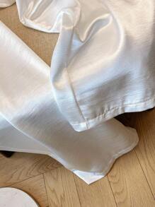 Franclia 优雅休闲直筒亮面编织腰系带女式白色裤子，春夏 - 白色 - 查看 5