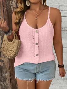 Breezaya Plus Size Casual Solid Color Front Button Suspender - Pink - View 1