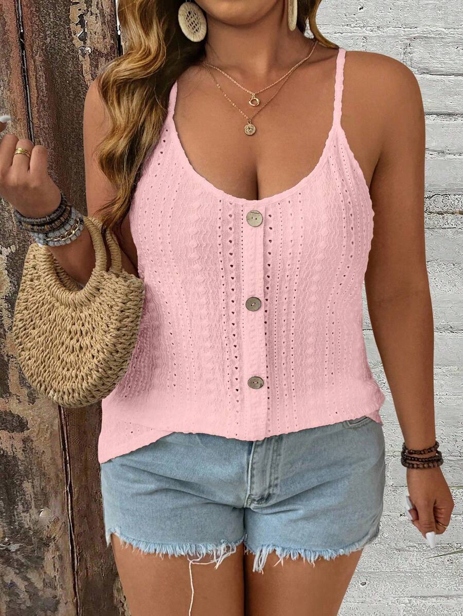 Breezaya Plus Size Casual Solid Color Front Button Suspender - Pink - View 1