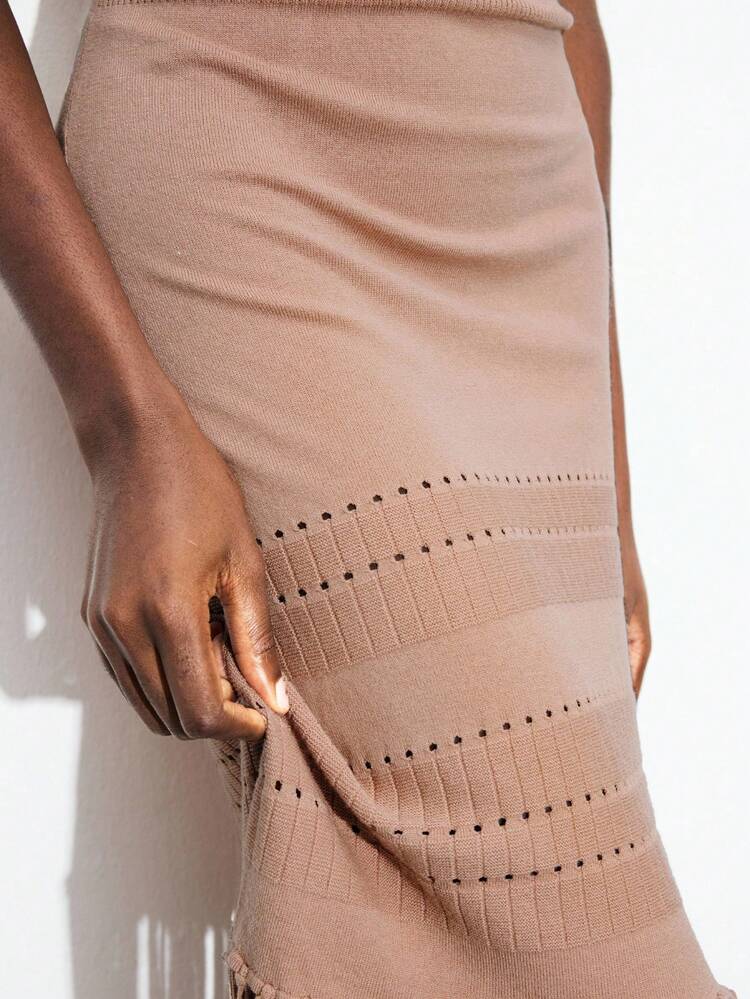 SHEIN Maija 2025 Modern City Spaghetti Strap V-Neck Bodycon Fringe Design Knit Mini Dress, Versatile For Early Autumn Back To School & Party Season, Fall Clothes For Women,Winter Clothes For Women,Winter Clothes,Night Out,Going Out Tops Women, Night Out Outfit,Date Night Outfit,Old Money Style Women,Fall Dresses For Women,