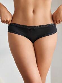 Ocili Contrast Lace Bow Decor Panty Bow Tie - Black - View 3
