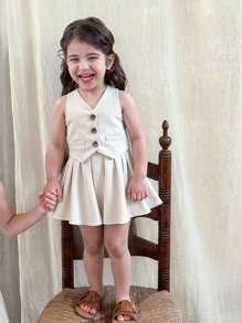 LMoss Kids Set da 2 pezzi per bambine: camicia in colore unito e minigonna casual