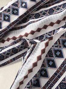 EMERY ROSE Digital Print Casual Wide Leg Pants With Elastic Waist For Women Fall Cloth For Women - Multicolor - View 4