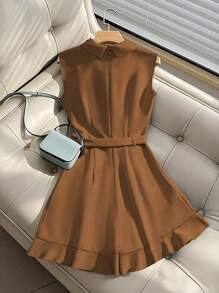 Franclia Elegant Jumpsuit With Belt, Draping Design For Women Maillard Style Summer Brown Clothes For University - Brown - View 2