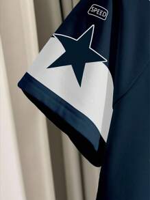 INAWLY Summer Casual Versatile Numeric Print Women's T-Shirt And Shorts Set - Navy Blue - View 7