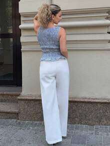 Jeta Ari Women's Summer Minimalist Boho Vacation Outfits Casual Basic Daily Wear Linen Comfortable Low Rise Baggy Pants,Linen Pants - White - View 2