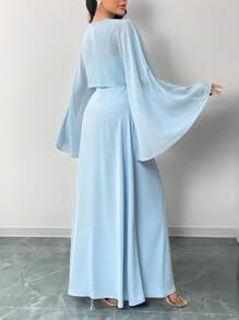 Yasmyna Women's Elegant Light Blue Maxi Dress With Square Neck And Long Bell Sleeves - Blue - View 3