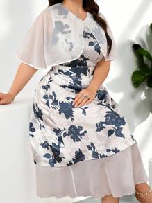 Seusyu Vestido mini elegante de talla grande con estampado floral de patchwork - Multicolor - Ver 4