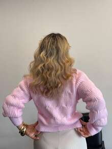 Jeta Ari Áo len cardigan nơ hồng mềm mại cho nữ, áo dài tay - Hồng - Xem 2