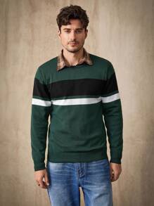 Manfinity Homme 男士休闲百搭圆领长袖套头毛衣 - 彩色 - 查看 3