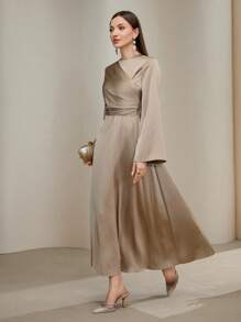 Veilorie Women's Elegant Bell Sleeve Dress - Khaki - View 8