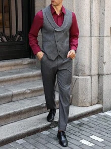 Manfinity Bizformal 男士双排扣背心和裤子商务西装套装