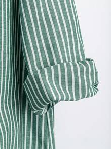 EMERY ROSE Casual Striped Half-Placket Front Short Back Long Shirt - Multicolor - View 3