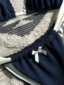 SHEIN 2025新款女士比基尼套装性感三角包沙滩度假休闲夏季 - 藏蓝色 - 查看 4