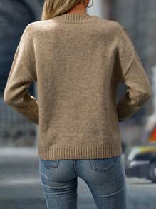 Selenza 女士宽松落肩 V 领休闲毛衣，秋冬 - 駝色 - 查看 2