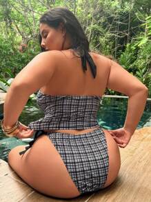 Slaysola 大码女式性感细肩带短款比基尼上衣和短裤套装，夏季 - 彩色 - 查看 3