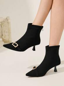 CUCCOO CHICEST Giày bốt cổ thấp mũi nhọn thanh lịch dành cho nữ, khóa kéo bằng da lộn màu cà phê, thu/đông - màu đen - Xem 3