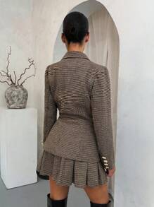 SHEIN SXY Houndstooth Elegant Vintage Jacket & Pleated Skirt Suit,Fall Women Clothes,Winter Clothes For Women,Business Casual Woman,Office Outfits For Women,Lounge Sets For Women,Work Outfits For Women,Work Clothes Women,Plaid Skirt,Festival Outfits For Women,Classy Outfits For Women,Going Out Outfits