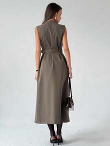 Aloruh 女士纯色翻领长袖短外套和无袖长外套秋冬休闲套装