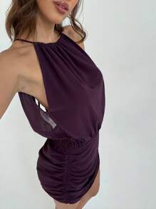 Aloruh Damen elegantes einfarbiges Neckholder-Minikleid, Sommer - Babyblau - Übersicht 5