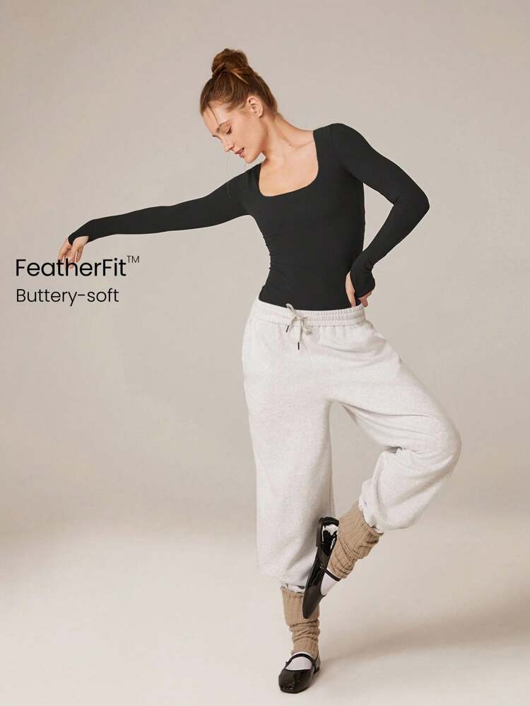 FeatherFit™ Square-Neck Long Sleeve Tee