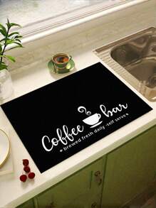 SHEIN 1 件家居装饰咖啡杯印花排水垫，新型吸水厨房台面干燥垫，厨房用具干燥垫 - 碗碟干燥垫，适用于厨房台面，适用于咖啡机、浓缩咖啡机等。 - 黑與白 - 查看 3