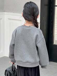 DAZY 女童圆领蝴蝶结吊带韩版长袖卫衣，春秋季 - 灰色 - 查看 2