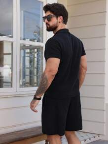 DAZY Men's Knitted Black Polo Shirt Set, Spring/Summer - Black - View 2