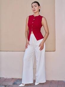 Andrea Bello Women's Elegant Red Heart Metallic Decor Spring/Summer Thin Jacket,Lightweight Suit Jacket, Thin Suit Vest, Suit Jacket For Commute/Elegance/Sexy/Vacation/Beach/Romance/Date/Valentine's Day/Concert/Performance/Party/Prom/Wedding Season/Back To School/Teacher - Burgundy - View 4