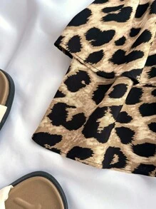 SHEIN 少女豹纹抹胸短款吊带背心和高腰层叠荷叶边下摆短裙两件套服装，休闲节日街头服饰