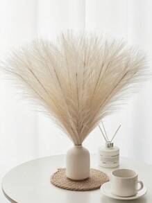 5pcs/15pcs/30pcs Faux Pampas Grass 16.5" Beige Artificial Pampas Grass Feathers Decor Fluffy Fake Bulrush Reeds Branches Vase Fillers Boho Farmhouse Wedding Decorations, Valentine's Day, Gift Gifts Birthday Graduation,Fall Decor,Autumn - Beige - View 5