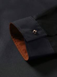 Manfinity Mode Chemise à manches longues décontractée pour hommes, noire avec patchwork de couleur contrastante, automne