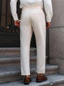 Calvornis Pantaloni de costum pentru bărbați cu detalii plisate și buzunare oblice - Caisă - Vizualizare 2