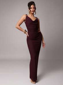 Silquee 女式纯色勃艮第红和酒红色弹力网眼修身紧身背心，带金属扣带装饰，优雅晚间鸡尾酒会、浪漫约会、正式场合、婚礼、伴娘、舞会、万圣节服装、圣诞节、情人节精致背心，背心 - 酒紅色 - 查看 6