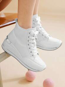 CUCCOO EASI 女士黑色厚底坡跟运动鞋 - 白色 - 查看 2