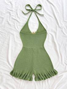 Soleia Back To School Vacation Outfits Women Airport Outfit For Women  Jerseys For Women Sweaters For Women Beach Outfits For Woman Crochet Back To School Women's Vacation Casual Solid Color Backless Halter Neck Knitted Jumpsuit