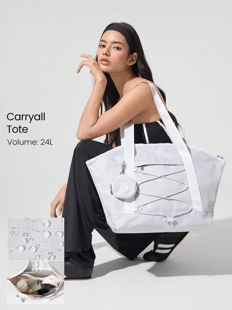 Bolsa Tote de Nylon de 24L, Reflexiva e Ajustável, com Bolso Embutido para Garrafa de Água, Para Viagens e Uso Diário Casual