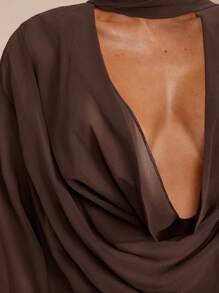 COSMINA Áo cổ khoét sâu màu trơn thanh lịch gợi cảm dành cho nữ, mùa hè - Cà phê nâu - Xem 6