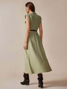 Florisole Women's Casual Minimalist Green Sleeveless V-Neck Dress Summer Dress - White - View 2