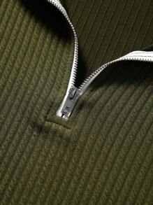 Manfinity Homme 男士纯色短袖拉链设计休闲通勤 Polo 衫 - 軍綠色 - 查看 5