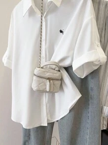 女士休闲百搭纯色衬衫 - 白色 - 查看 4