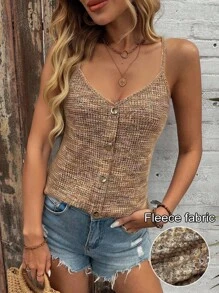 SHEIN LUNE 女士时尚V领纽扣装饰吊带背心，适合日常穿着，秋季新品