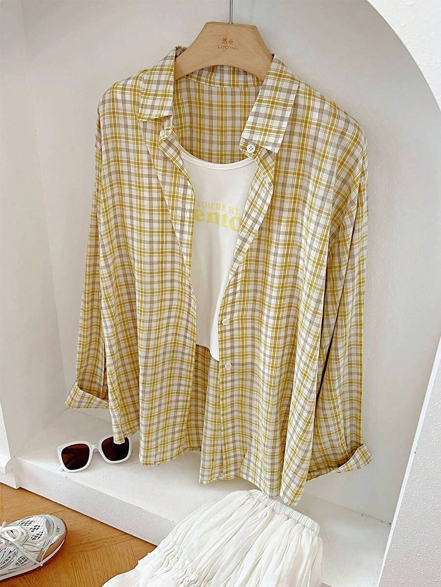Women's Plaid Long Sleeve Single-Breasted Casual Loose Shirt Fall Cloth For Women
