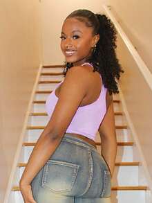 Steph T Women Y2K Rhinestone Letter Print Slim Crop Tank Top For Summer Graphic Tees Women Tops - Mauve Purple - View 2