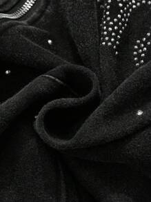 ROMWE MEN Street Life Men's Street Style American Design Rhinestone Zip Up Hoodie Sweatshirt - Black - View 7